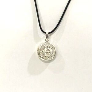 Clear Quartz Crystal Sun And Moon Pendant Necklace With Premium Wax Cord 18"